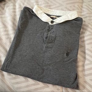 John Varvatos Peace Sign Polo Shirt Gray with White collar - Size Small Mens